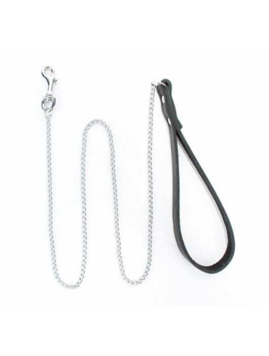 Металлический поводок с кожаной ручкой - БДСМ Арсенал - купить с доставкой в Подольске