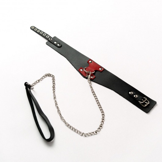 Черный широкий ошейник с красным декором и поводком - Crazy Handmade - купить с доставкой в Подольске