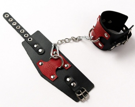 Черные кожаные оковы с красными вставками - Crazy Handmade - купить с доставкой в Подольске