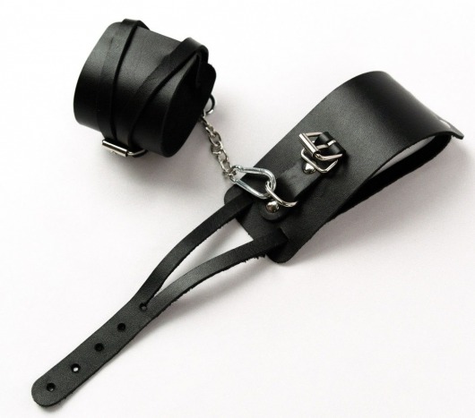 Черные кожаные оковы с креплением в виде веревочек - Crazy Handmade - купить с доставкой в Подольске