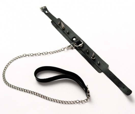 Черный ошейник с шипами и поводком - Crazy Handmade - купить с доставкой в Подольске