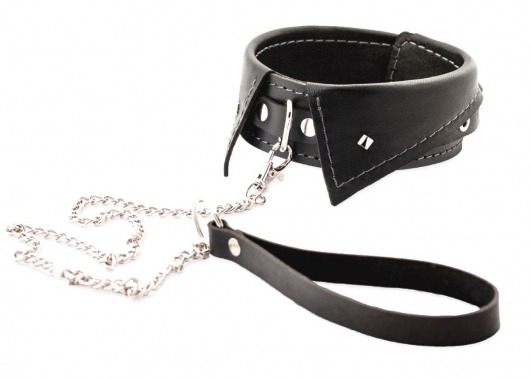 Черный ошейник-воротничок с металлическим поводком - Crazy Handmade - купить с доставкой в Подольске