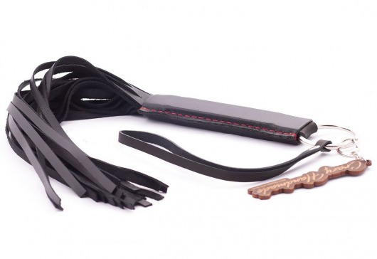 Черная кожаная плеть с удобной ручкой - 50 см. - Crazy Handmade - купить с доставкой в Подольске