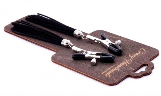 Зажимы на соски с черными замшевыми кисточками - Crazy Handmade - купить с доставкой в Подольске