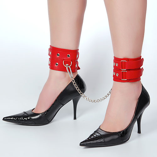 Кожаные красные оковы с цепочкой - Sitabella - купить с доставкой в Подольске