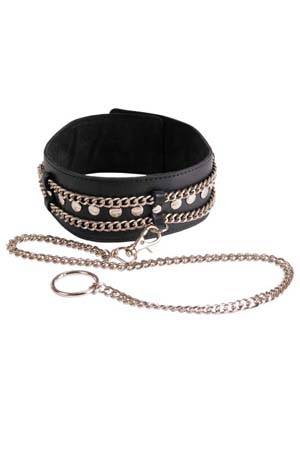 Чёрный ошейник с цепочками и поводком - Sitabella - купить с доставкой в Подольске