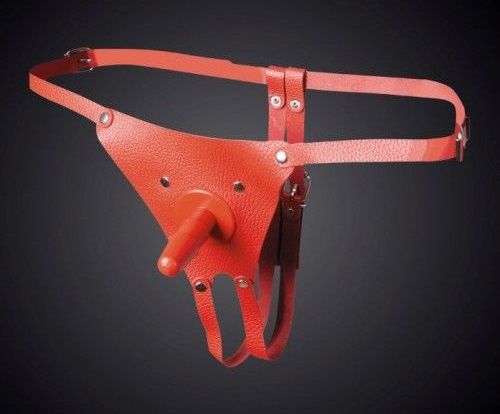 Красные кожаные универсальные трусики со штырьком для насадок - Sitabella - купить с доставкой в Подольске