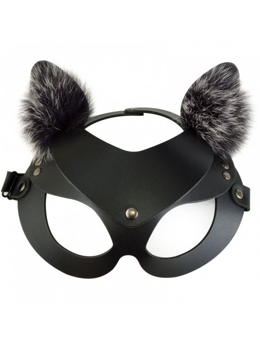 Черная кожаная маска  Кошечка  с мехом - Sitabella - купить с доставкой в Подольске
