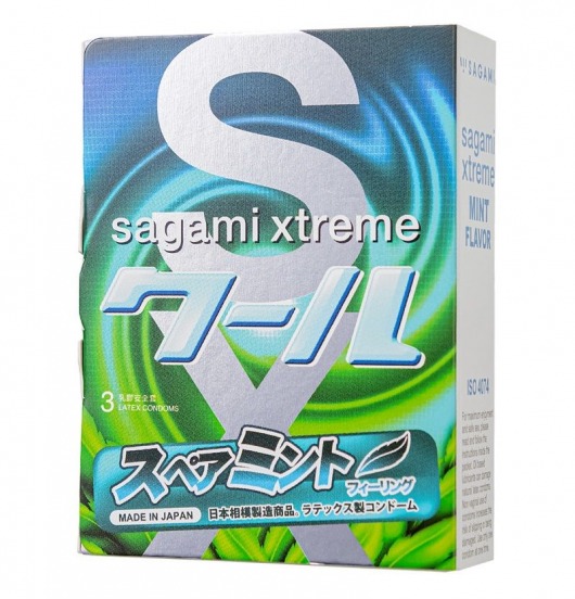 Презервативы Sagami Xtreme Mint с ароматом мяты - 3 шт. - Sagami - купить с доставкой в Подольске