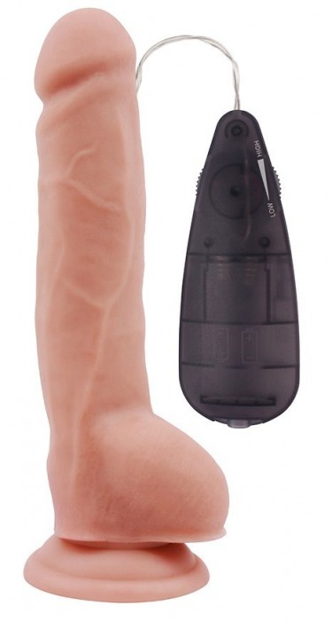 Телесный вибратор с мошонкой на присоске Extra Fun Vibrating Dildo - 23,5 см. - Chisa