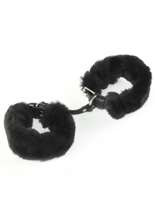 Черные кожаные наручники со съемной опушкой - Sitabella - купить с доставкой в Подольске