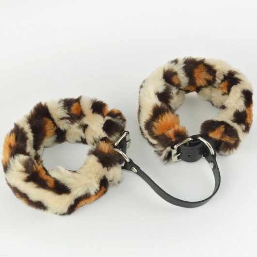 Черные кожаные оковы со съемной леопардовой опушкой - Sitabella - купить с доставкой в Подольске