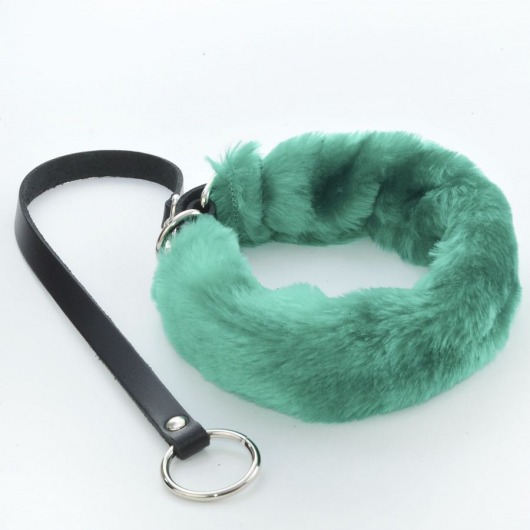 Зеленый меховой ошейник с кожаным поводком - Sitabella - купить с доставкой в Подольске