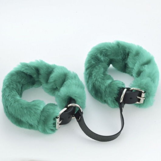 Черные кожаные оковы со съемной зеленой опушкой - Sitabella - купить с доставкой в Подольске