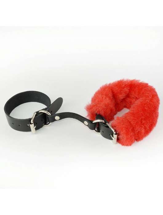 Черные кожаные наручники со съемной красной опушкой - Sitabella - купить с доставкой в Подольске