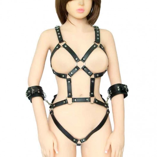 Черное боди-портупея с пристегивающимися наручниками - Notabu - купить с доставкой в Подольске