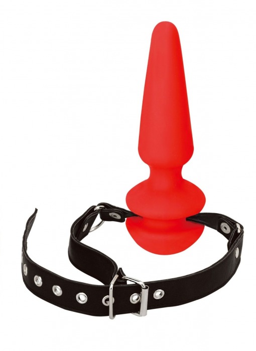 Красный кляп-плаг из силикона на черных регулируемых ремешках - NMC - купить с доставкой в Подольске