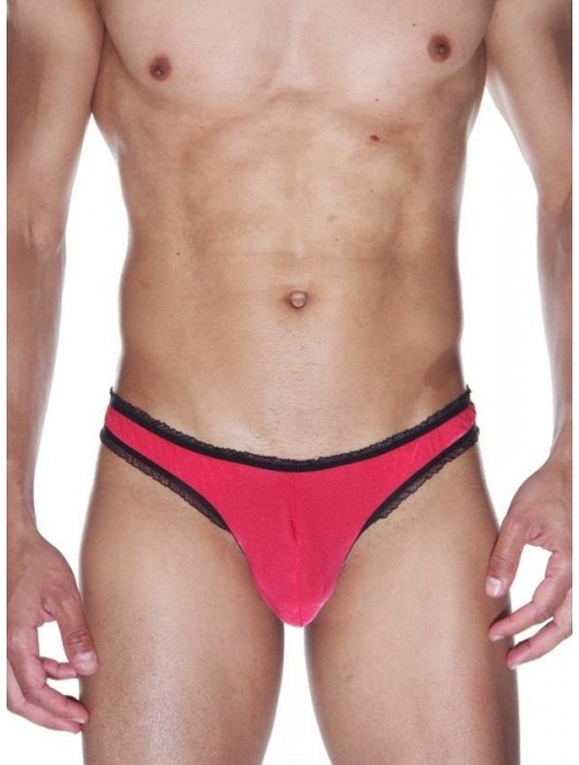 Красные мужские трусы-бразилиана с черной рюшевой отделкой - La Blinque купить с доставкой