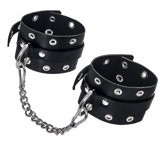 Черные кожаные однослойные оковы с люверсами - Pecado - купить с доставкой в Подольске