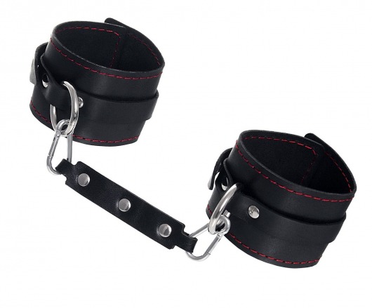 Черные кожаные однослойные оковы с контрастной строчкой - Pecado - купить с доставкой в Подольске