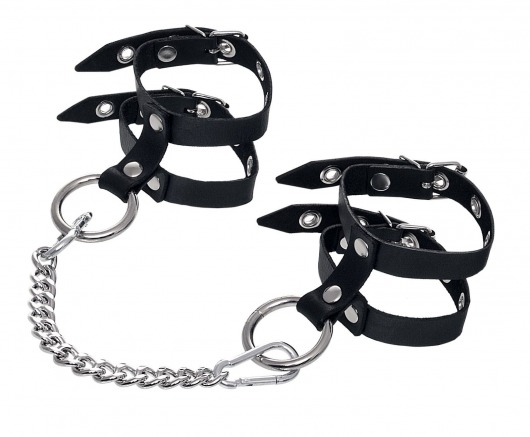 Черные однослойные кожаные оковы из двух ремешков - Pecado - купить с доставкой в Подольске