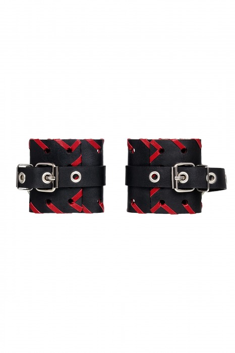 Черно-красные наручники из натуральной кожи - Pecado - купить с доставкой в Подольске