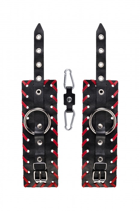 Черно-красные наручники из натуральной кожи - Pecado - купить с доставкой в Подольске