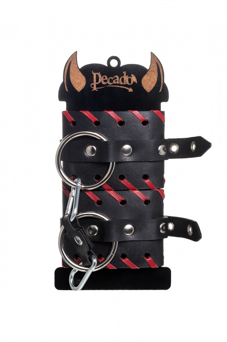Черно-красные наручники из натуральной кожи - Pecado - купить с доставкой в Подольске