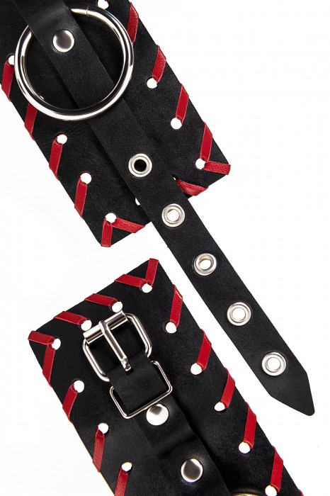 Черно-красные наручники из натуральной кожи - Pecado - купить с доставкой в Подольске