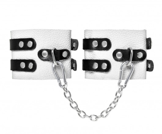 Бело-черные оковы с двумя ремешками и люверсами - Pecado - купить с доставкой в Подольске