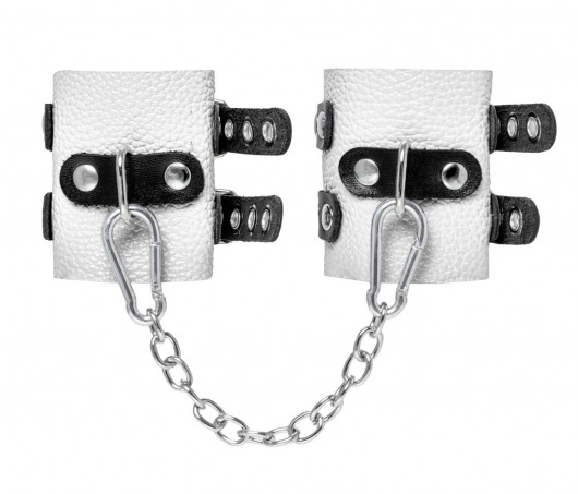 Бело-черные наручники с двумя ремешками и люверсами - Pecado - купить с доставкой в Подольске