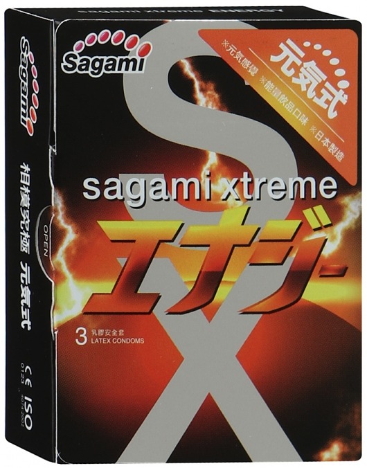 Презервативы Sagami Xtreme ENERGY с ароматом энергетика - 3 шт. - Sagami - купить с доставкой в Подольске