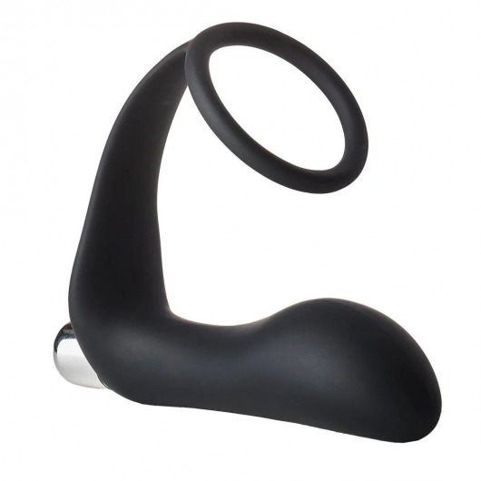Черное эрекционное кольцо с вибропробкой Vibrating Anal Plug With Cockring - Dream Toys - в Подольске купить с доставкой