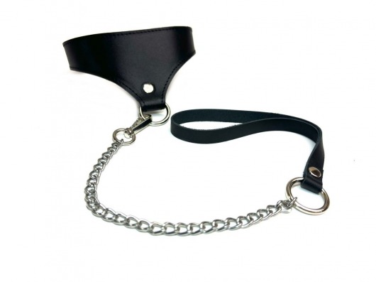 Черный кожаный ошейник Black Phoenix с поводком - БДСМ Арсенал - купить с доставкой в Подольске