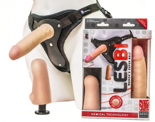 Телесный страпон Harness LESBI с вагинальной пробкой - 16,5 см. - LOVETOY (А-Полимер) - купить с доставкой в Подольске