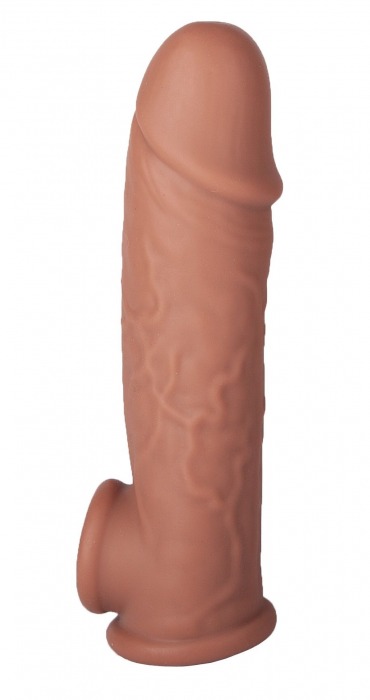 Коричневая удлиняющая насадка с отверстием для мошонки - 18,5 см. - Feelin - в Подольске купить с доставкой