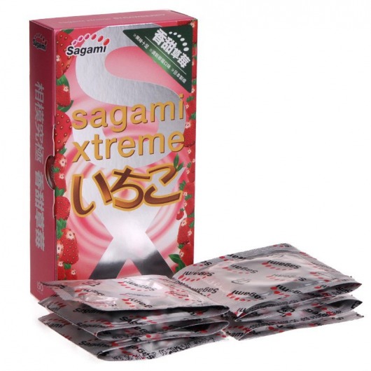 Презервативы Sagami Xtreme Strawberry c ароматом клубники - 10 шт. - Sagami - купить с доставкой в Подольске
