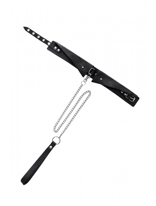 Черный кожаный ошейник-воротник с поводком - Pecado - купить с доставкой в Подольске