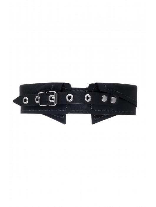 Черный кожаный ошейник-воротник с поводком - Pecado - купить с доставкой в Подольске