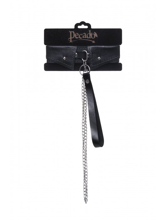 Черный кожаный ошейник-воротник с поводком - Pecado - купить с доставкой в Подольске