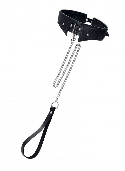 Черный кожаный ошейник-воротник с поводком - Pecado - купить с доставкой в Подольске