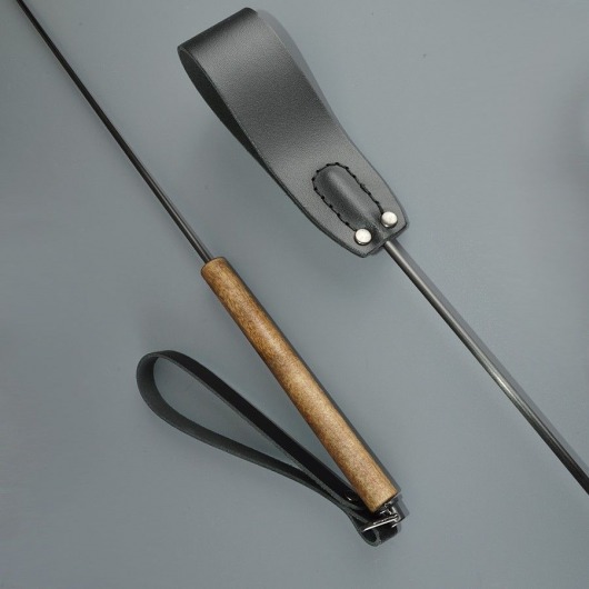 Черный кожаный стек с деревянной рукоятью - 69 см. - Sitabella - купить с доставкой в Подольске