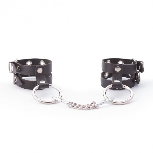 Черные однослойные наручники из натуральной кожи - Crazy Handmade - купить с доставкой в Подольске