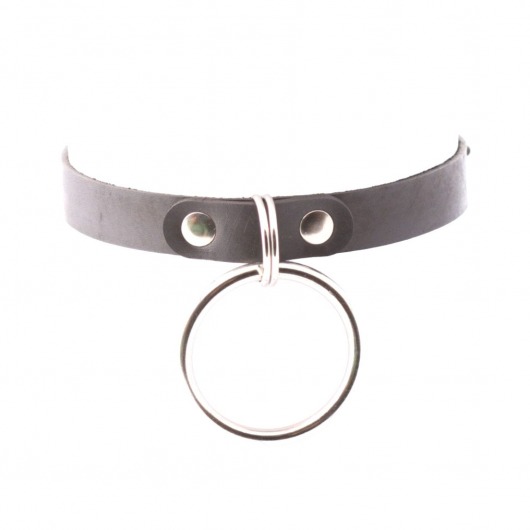 Черный кожаный чокер с большим кольцом - Crazy Handmade - купить с доставкой в Подольске