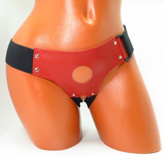 Красные кожаные трусики для страпона - БДСМ Арсенал - купить с доставкой в Подольске