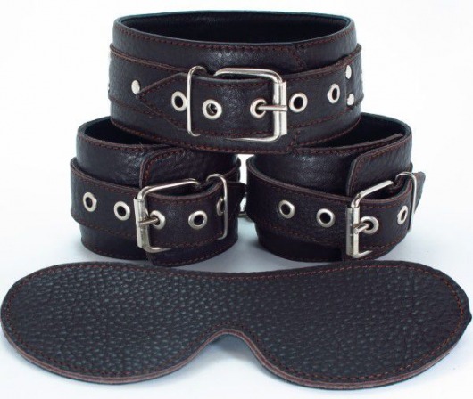 Набор БДСМ-аксессуаров из мягкой кожи черного цвета - БДСМ Арсенал - купить с доставкой в Подольске