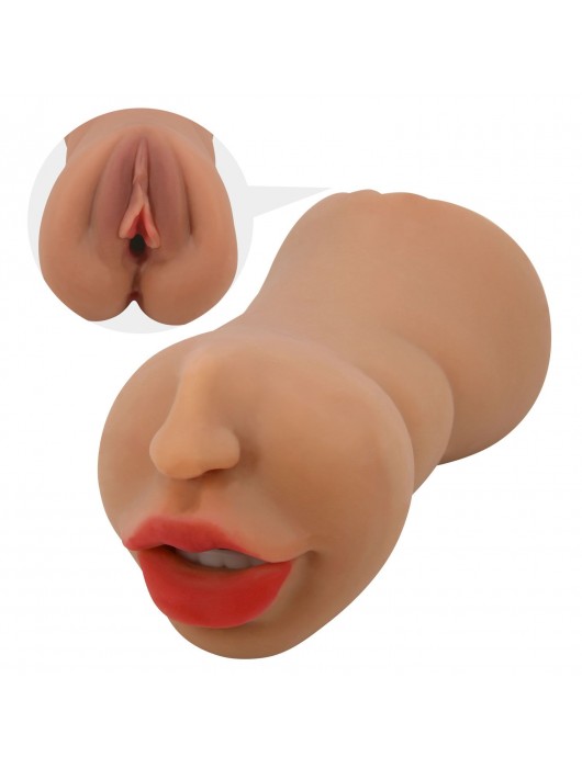 Темно-бежевый двусторонний мастурбатор Zoey - ротик и вагина - Baile - в Подольске купить с доставкой