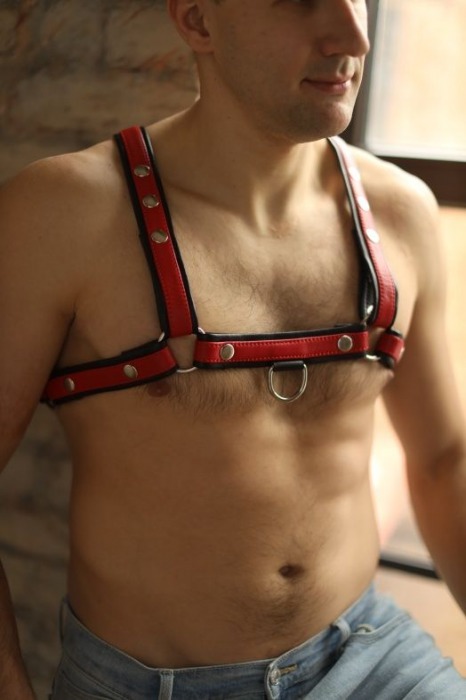 Черно-красная мужская портупея Black-Red - БДСМ Арсенал - купить с доставкой в Подольске