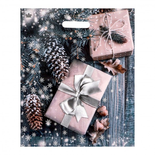 Новогодний пакет с принтом в виде подарков и вырубной ручкой (45х38 см) - Сима-Ленд - купить с доставкой в Подольске