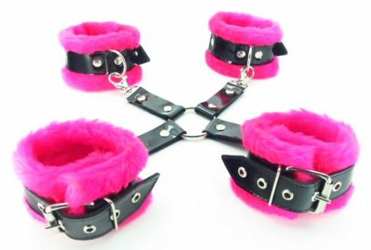 Набор фиксаторов краб с розовым мехом BDSM Light - БДСМ Арсенал - купить с доставкой в Подольске